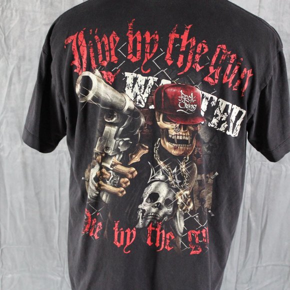 Retro Graphic T-shirt - Live by Gun Die by Gun Rock Chang - Men's Large - Picture 9 of 12